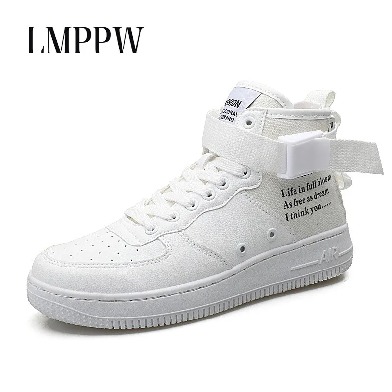 

Men Sneakers Men Shoes High Top Casual Shoes New 2018 Autumn Breathable Rubber Board Shoes Men Outdoor Travel Shoes White 2A