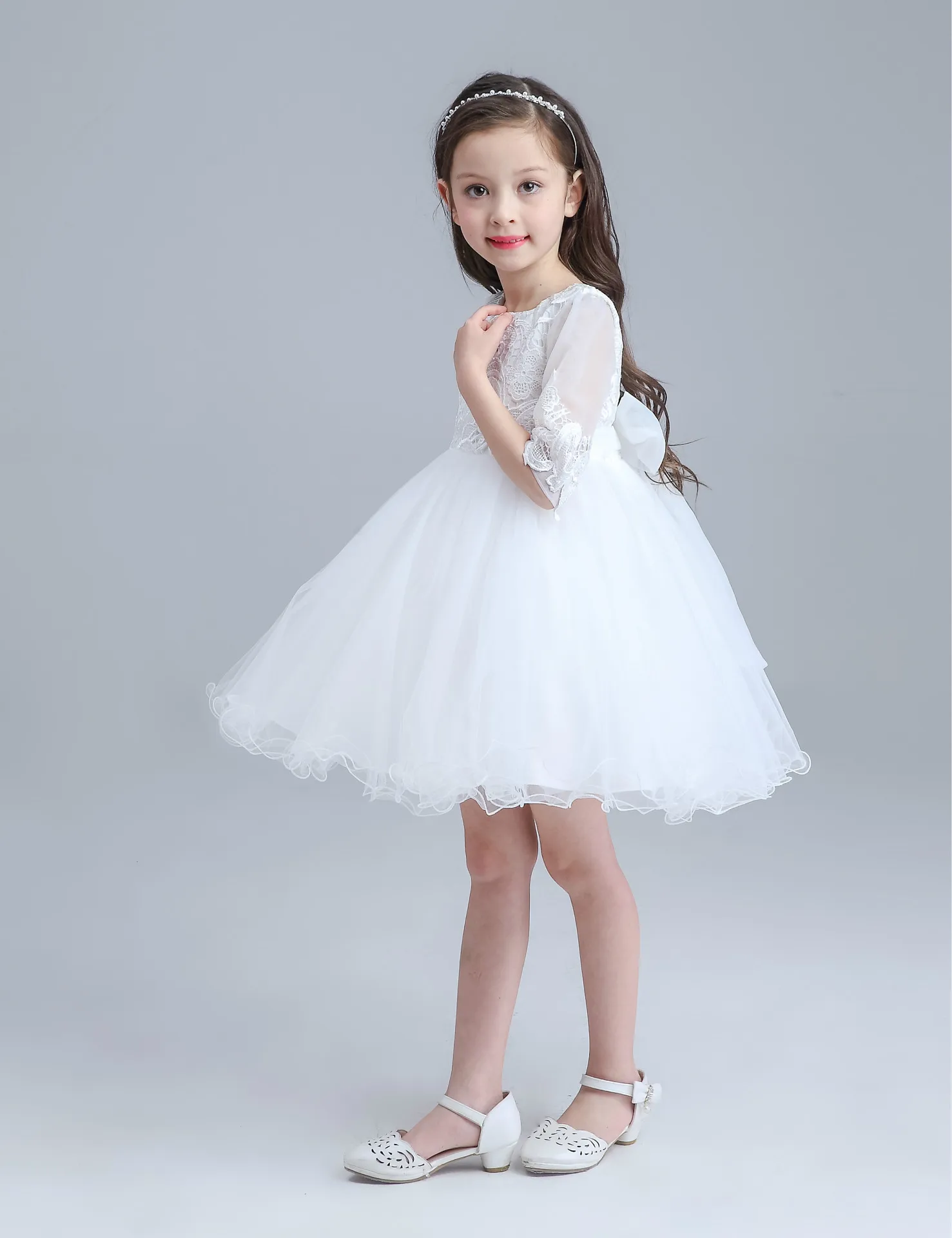 Белое вечернее платье для девочек мини-платье рождественский праздничный костюм с рукавом до локтя для девочек 3 4 6 8 10 и 12 лет г. одежда для девочек AKF164109