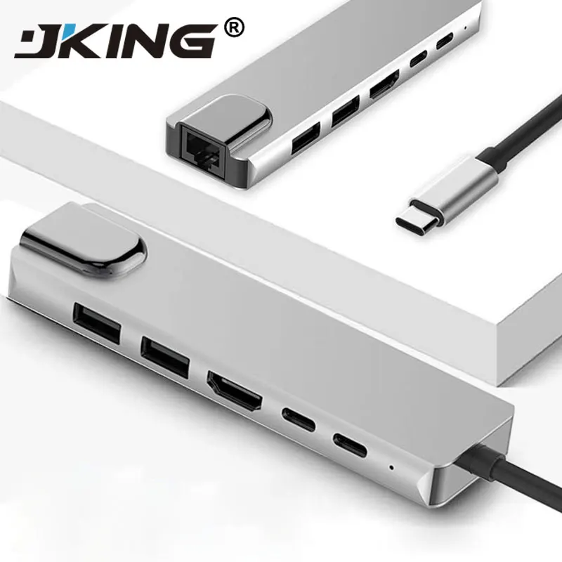 

JKING 6 in 1 USB Type C Hub Hdmi 4K USB C Hub to Gigabit Ethernet Rj45 Lan Adapter for Mac book Pro Thunderbolt 3 USB-C Charger