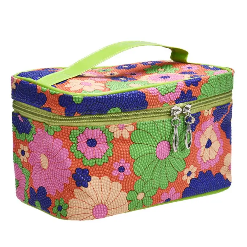 

2017 New Fashion Women Ladiy PU Leather Cosmetic Bag Flower Print Travel Makeup Toiletries Bags 4Colors