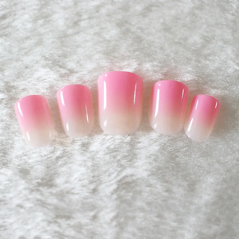 

24pcs/kit Artificial False Nail Art Tips Pearl Shine Surface Hand Nails Fashion Gradient Bright Pink and Natural Pink #15