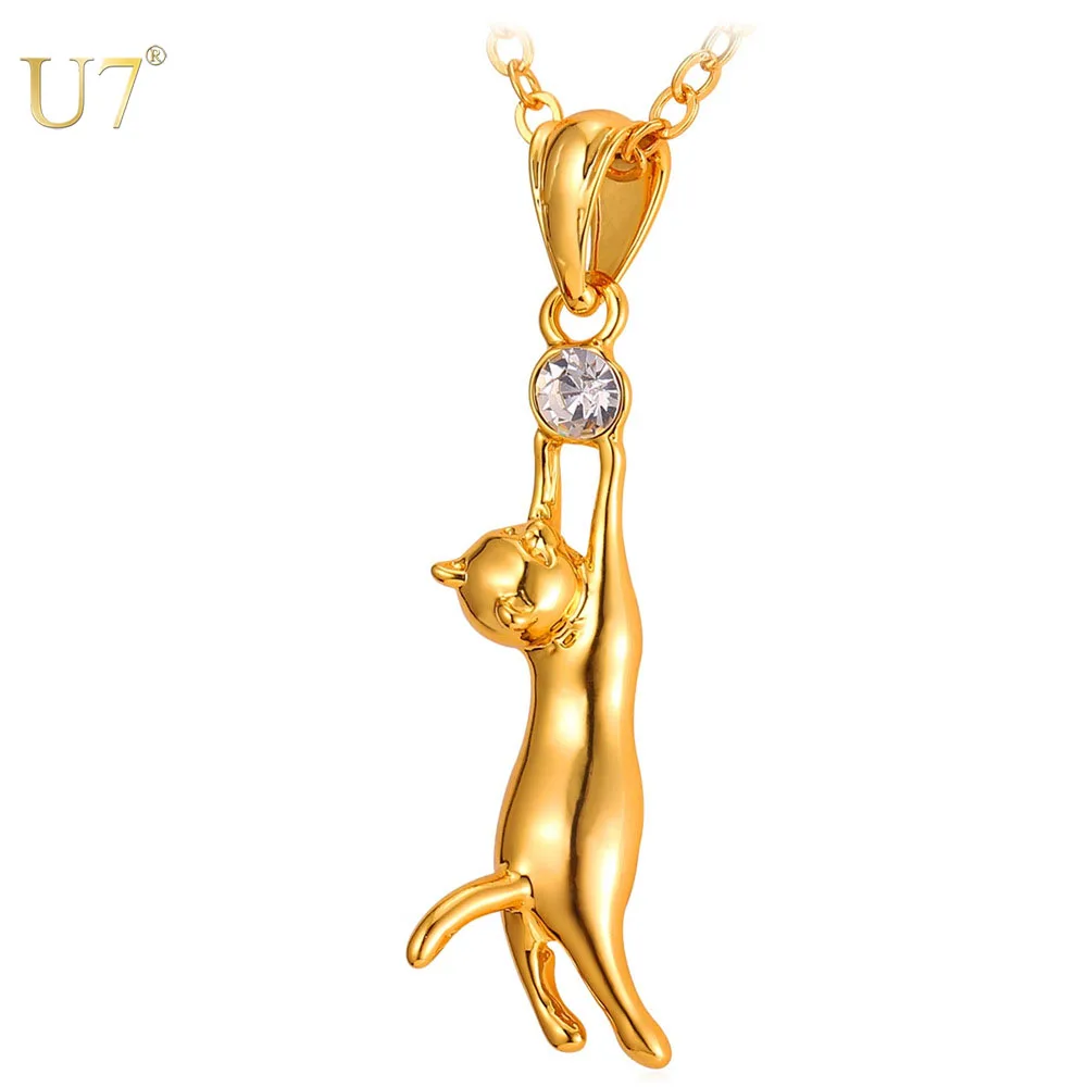 U7 Cute Cat náhrdelník a přívěsek pro ženy Dárkové stříbro / zlaté barvy Velkoobchod Trendy drahokamu Zvířecí šperky šperky horké P379