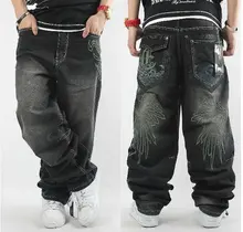 Free shipping !!! hot sale Eminem favorite HIPHOP street trend pure black pants men’s loose board jeans