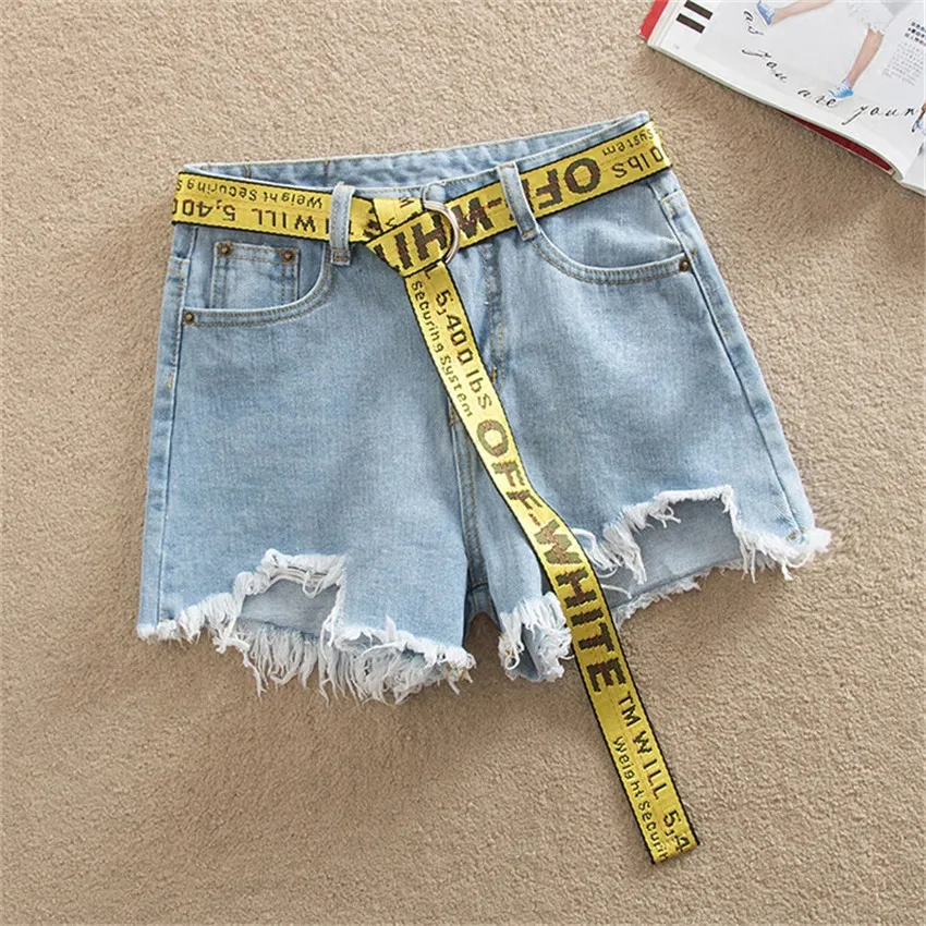 2018 новые модные летние обтягивающие джинсы шорты студент отверстие джинсы Высокая Талия Для женщин пояса Джинсовые шорты шикарные девушки