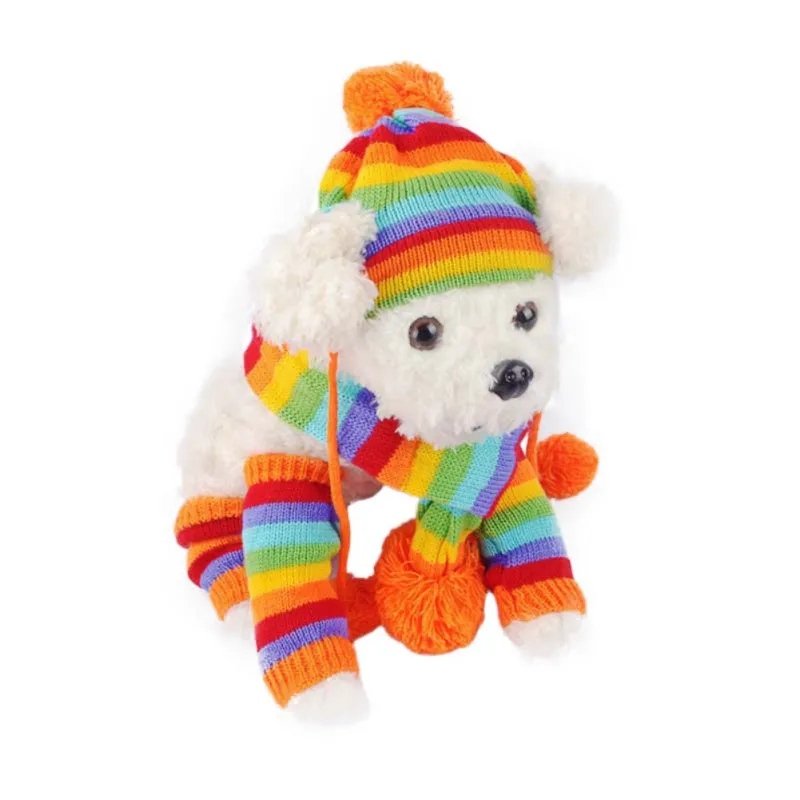 

Winter Pet Puppy Accessories For Dogs Knitted Striped Hats Scarf Socks Small Big Animals Chihuahua Cat Accessories For Winter