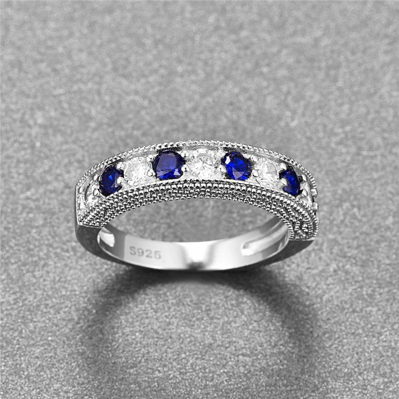 JQUEEN круглые кольца с голубым танзанитом и белым цирконием для женщин, серебряное кольцо 925, ювелирные изделия, ювелирные изделия с кристаллами, бижутерия для женщин