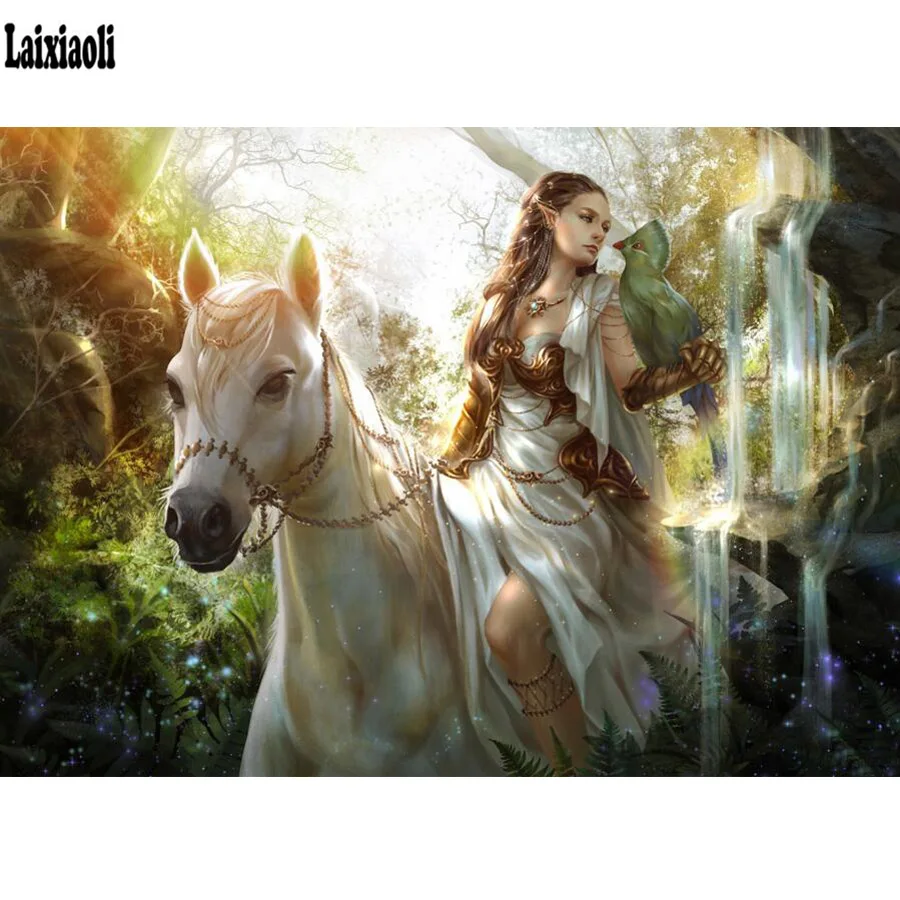 full square drill diamond embroidery girl, bird, horse, art, elf, fantasy, animal,5d diamond painting cross stitch diamond mosaic 3d needlework