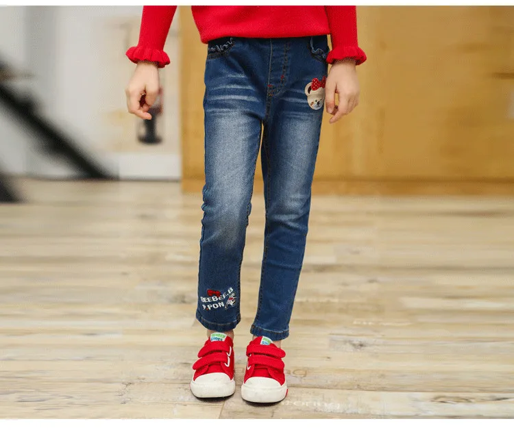 Vestidos Design Autumn fall girls cotton blue jeans bear letters fashion jeans girls clothes kids clothes