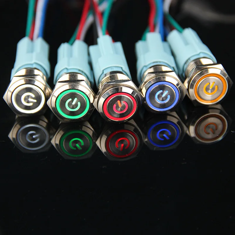 

Car horn 16mm Metal Push Button Switch LED power mark locking Latching Self-reset 1NO 1NC red blue yellow green white