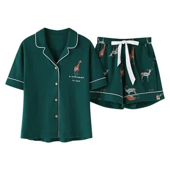 Conjunto de pijama holgado con dibujo de jirafa para mujer, 2 piezas, con cintura elástica, para verano, S93224