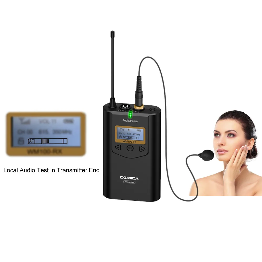 Microphone UHF 48 Channels 100m Working Distance Omni directional Wireless Lavalier Microphone for Smartphone Iphone Camera