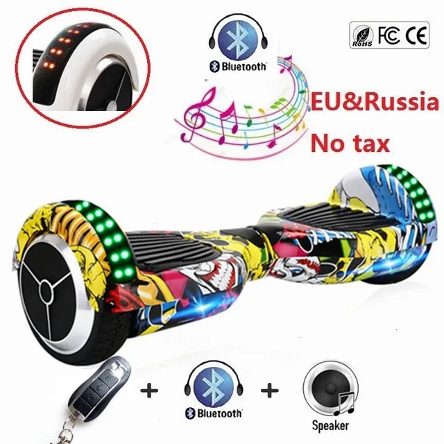 No Tax 6.5'' two wheel bluetooth hoverboard electric self balancing scooter electric skateboard hover board LED light Remote Key