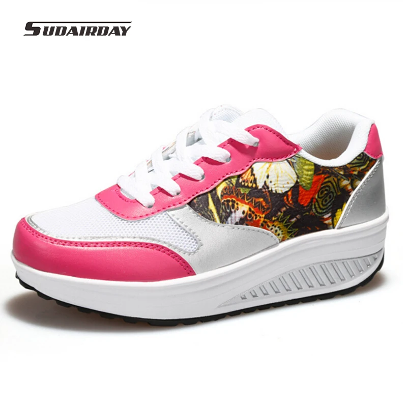 2016 font b Women b font Spring Summer Graffiti Breathable Platform Casual Shoes Womens Creepers Walking
