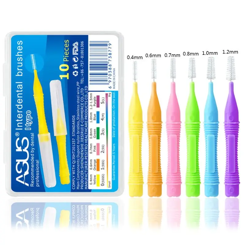 

10pcs/lot Interdental Brush Dental Floss Teeth Oral Clean Toothpick Kit 0.4-1.2mm