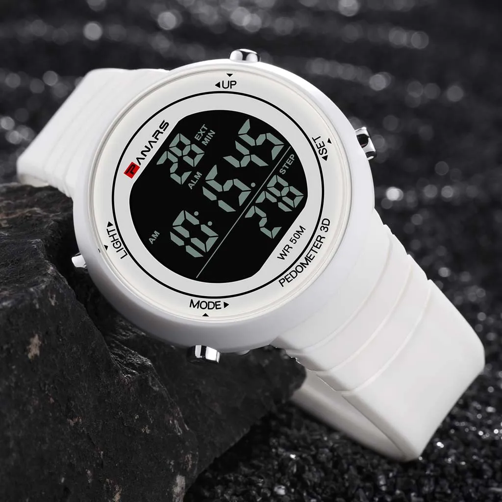 

PANARS Fashion Sports Multi Function Sports Silicone Electronic Watch Calculation Step Count Waterproof Watch Buckle Mens Clock