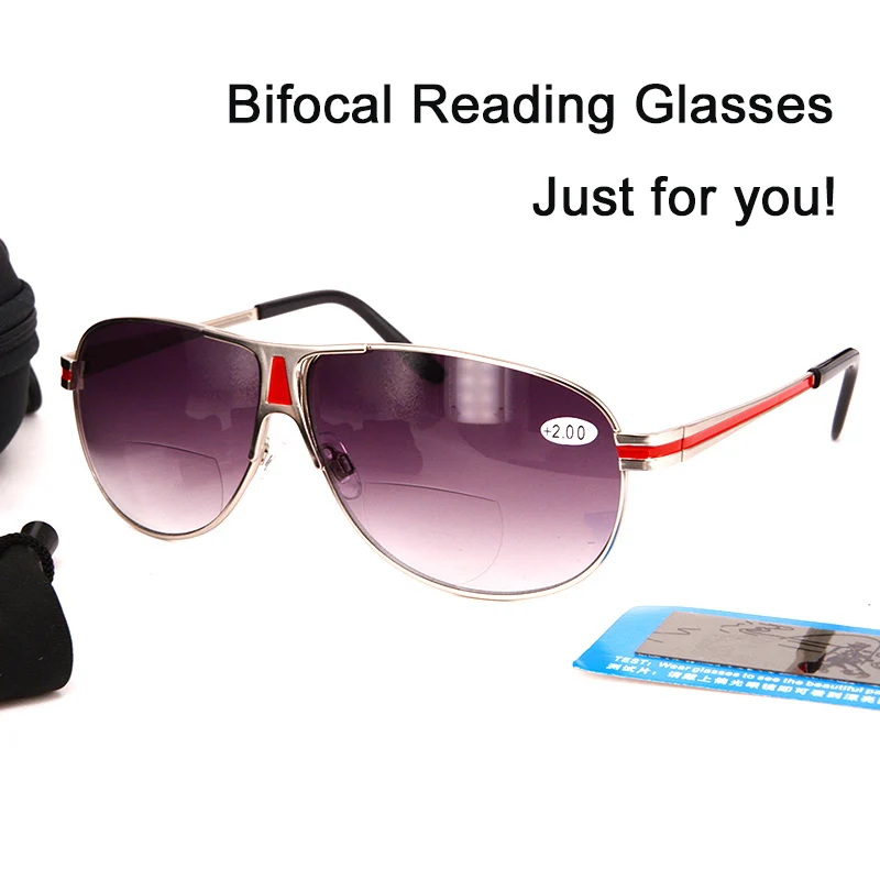 

Wholesale Bifocal Reading glasses cheap Fashion Man's Metal Sunglasses readers for Women and Men Outdoor fishing with case Black
