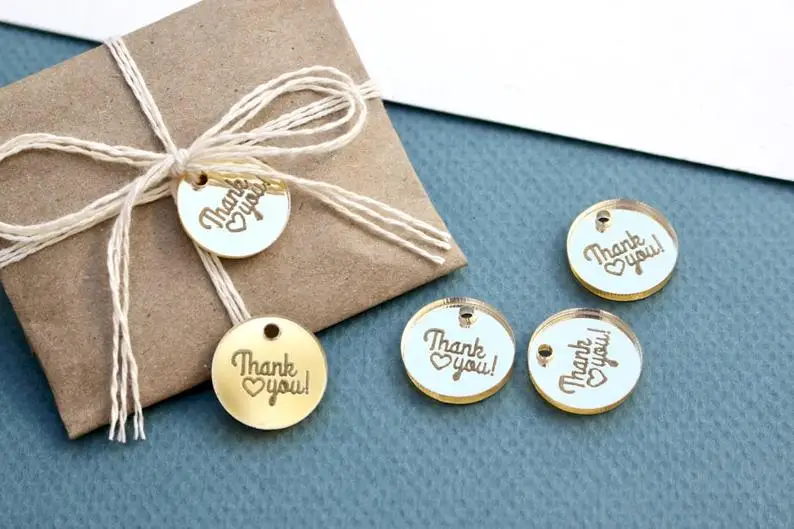 

Personalized Acrylic Mirrored Thank You Tags, Engraved Custom Tag, Engraved Thank You Tag, Thank you Party favors tags, 20PCS