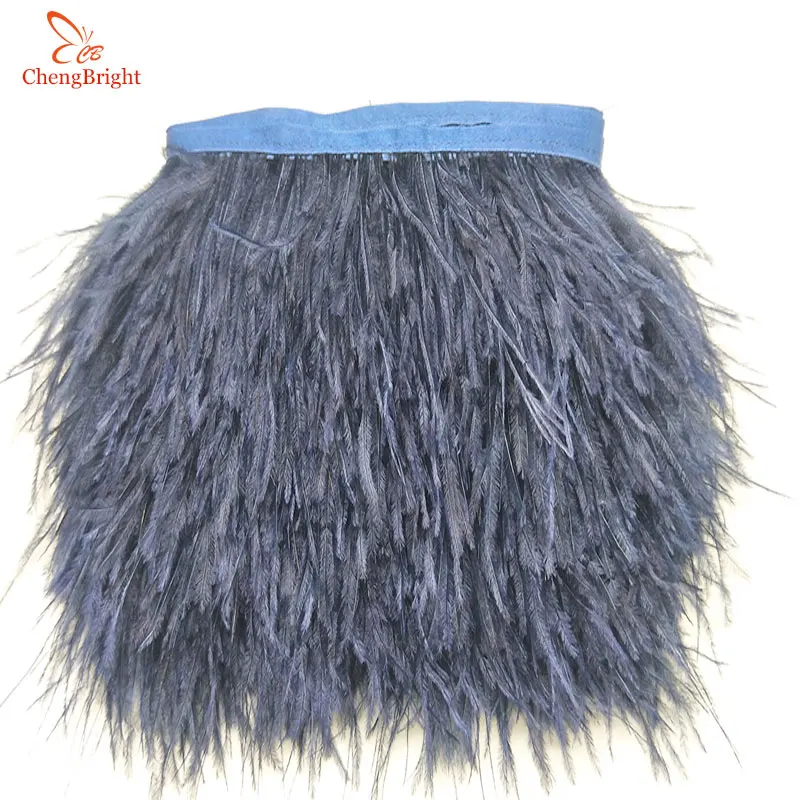 ChengBright высокое качество 5 ярдов натуральный страусиное перо отделка Лента с бахромой Украшение платье/одежда аксессуар перо лента - Цвет: Navy