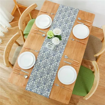 

Traditional Chinese Printed Table Runners Modern Blue-And-White Cotton Linen Table Runner camino de mesa mantel de tela