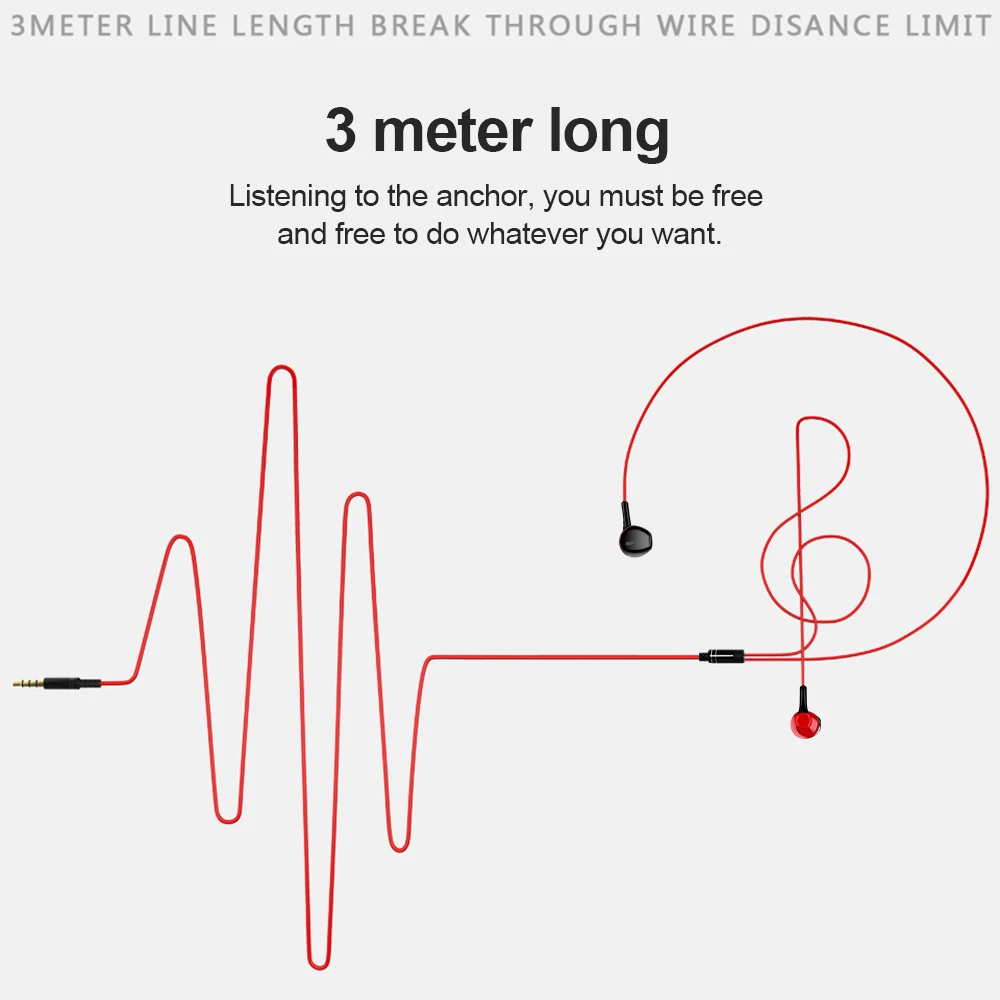 3,5 мм 3 метра длинные наушники контролировать гарнитура MP3 сабвуфер наушники сети якорь трансляции Live караоке проводные наушники