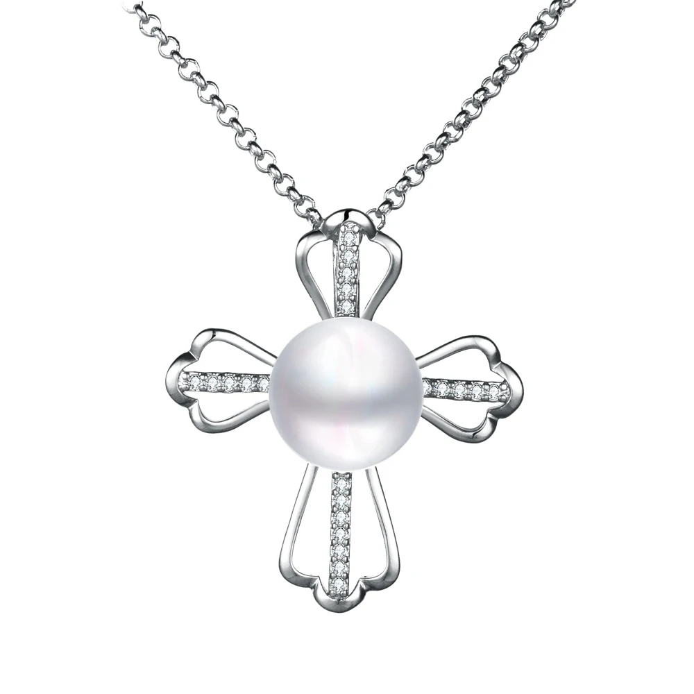 Simulated pearl Cross pendant necklace for women girls fashion new