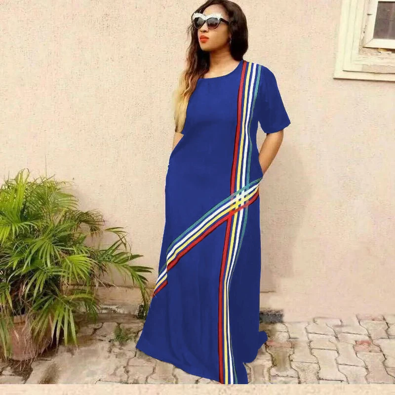 African clothes traditional women dress africa robe africain maxi dresses long african clothing short sleeve loose casual dress solid 3 4 sleeve belt maxi dress