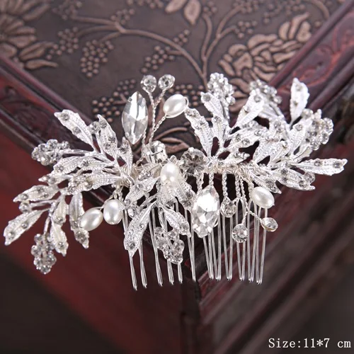 Bridal Pearl Hair Comb Wedding Accessories Rhinestone Flower Wedding Hair Comb Jewelry Wedding Hair Ornaments Bridal Headdress FS013 Silver