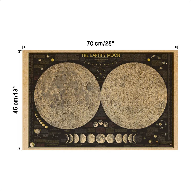 Наклейка на стену s для детской комнаты большая винтажная бумага земля Луна Карта мира Плакат настенная диаграмма украшение дома Наклейка на стену