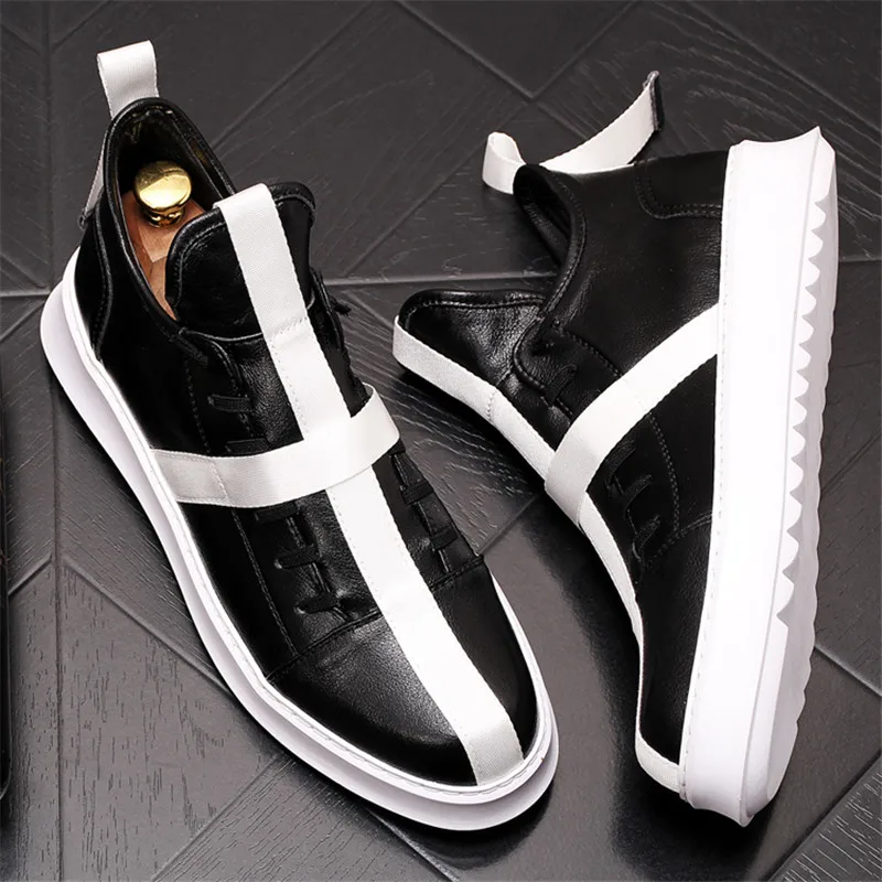 

2019 Men Fashion Casual Ankle Boots Spring Autumn Leather Slip On Riding Boots High Top Hip Hop Shoes 6#20D50