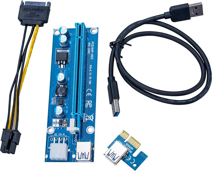Оптовая продажа 12шт./лот pci e Райзер VER 006C 008C 007S 008S PCI Express 1X до 16X райзеры с SATA/ Molex