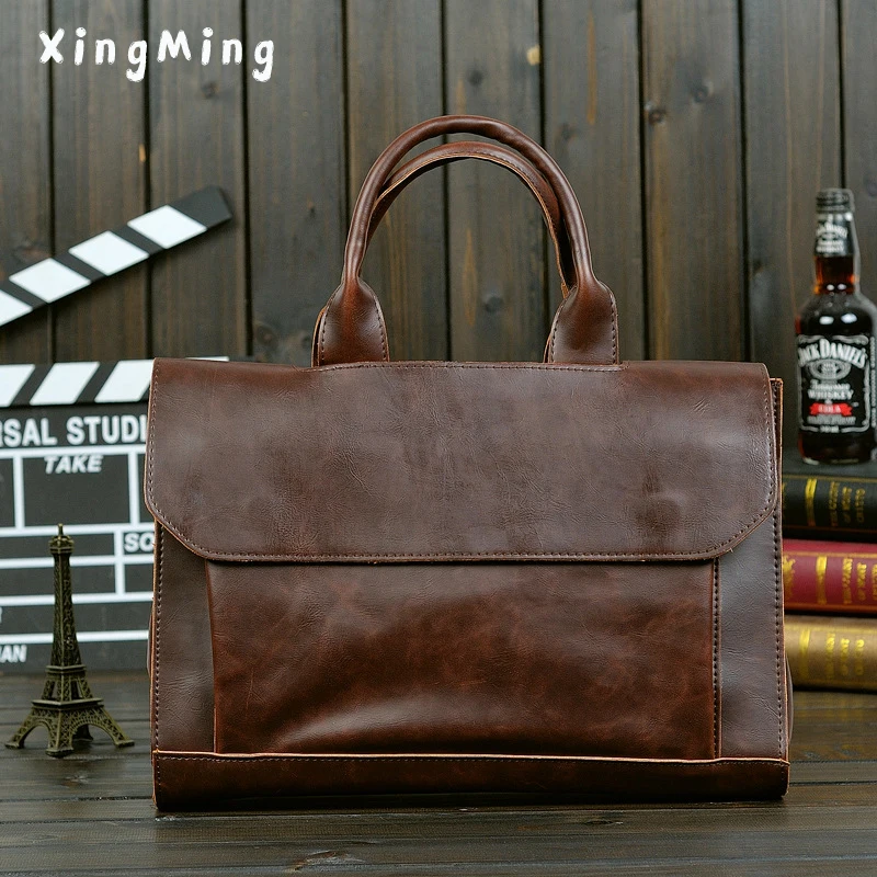 

XINGMING 2018 Men Casual Briefcase Business Shoulder Bag Leather Messenger Bags Computer Laptop Handbag Bag Men's Travel Bags