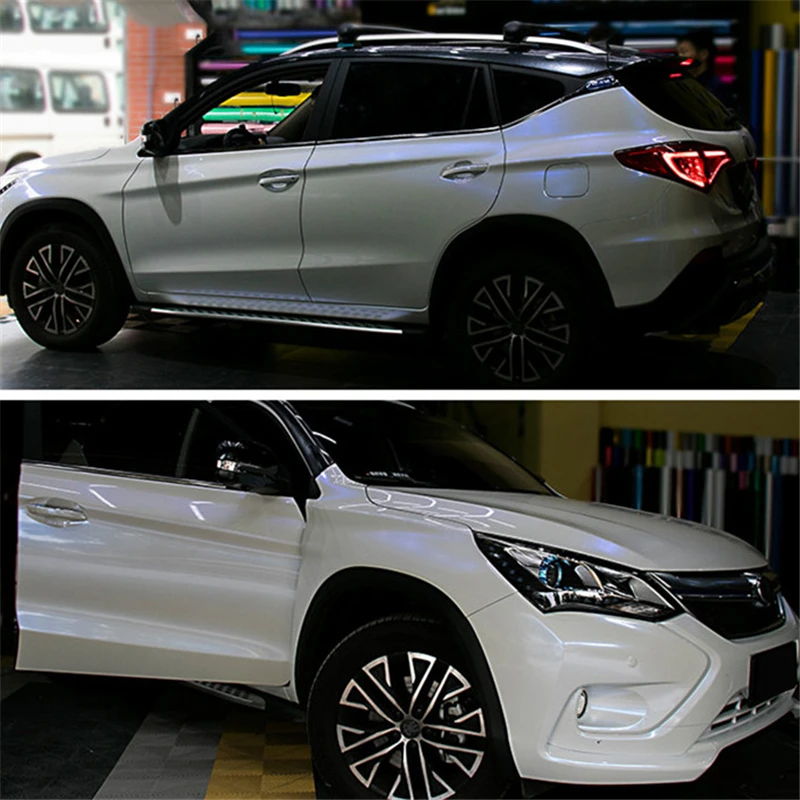 

pearl Glossy Chameleon White To Blue Vinyl Car Wrap white Chameleon vinyl with air bubble free 5ft X 65ft/Roll with German glue