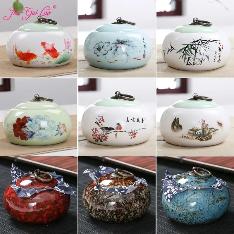 

JIA-GUI LUO Ceramic tea box Dried fruit storage cans Sealed bottle Tea Accessories Pu'er Tieguanyin collection gift D009