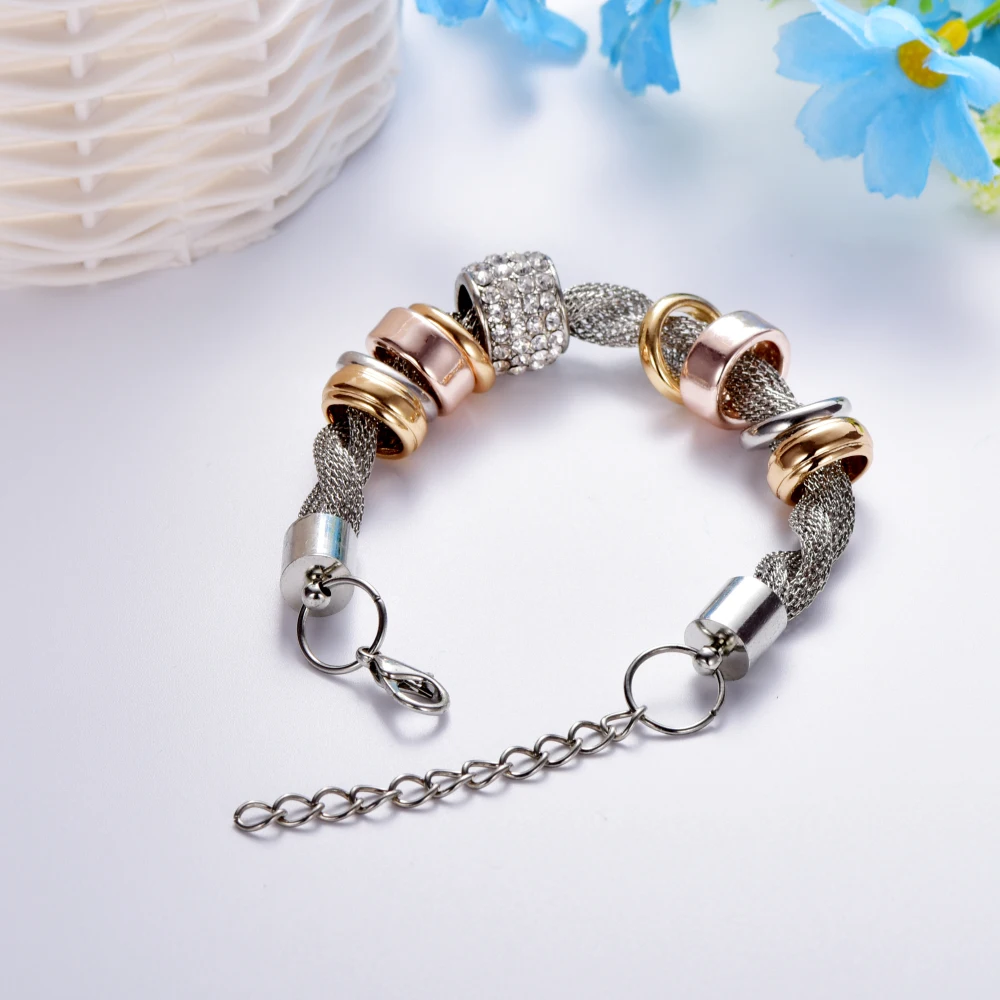 Entwined Silver Metal Bracelets & Bangles Handmade Crystal Bracelets for Women With Rhinestone Stones Jewelry B151