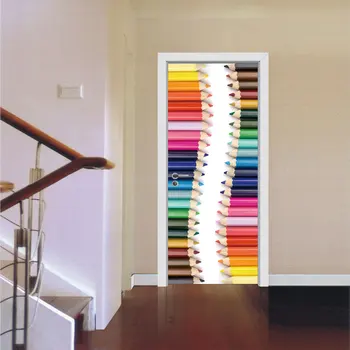 

Creative color pencil door 3d wall stickers for kids rooms decals,Romantic pvc posters bedroom home decor wallpaper