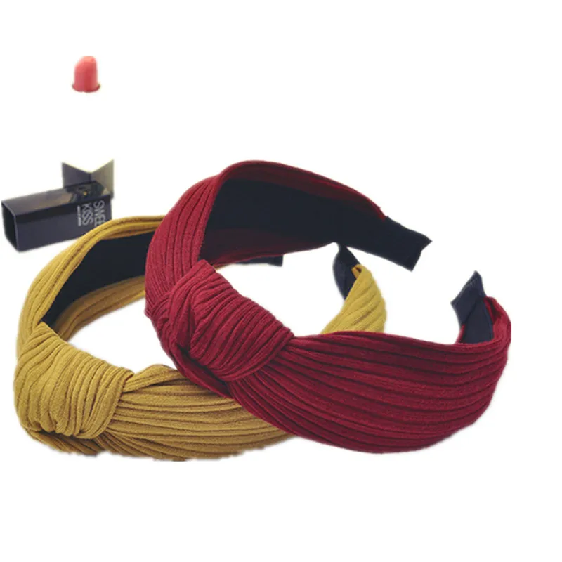 

2021New spring ribbed cotton center knot bow handmade center bow cute hairbands hair accessories women hairband
