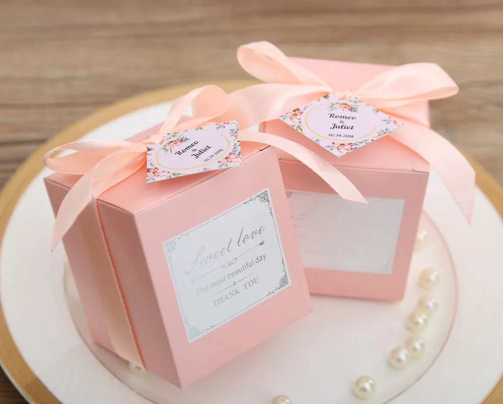 50 шт розовый/Тиффани синий день рождения Свадебный сувенир Конфета коробки прием гостей в доме невесты бумажная подарочная коробка