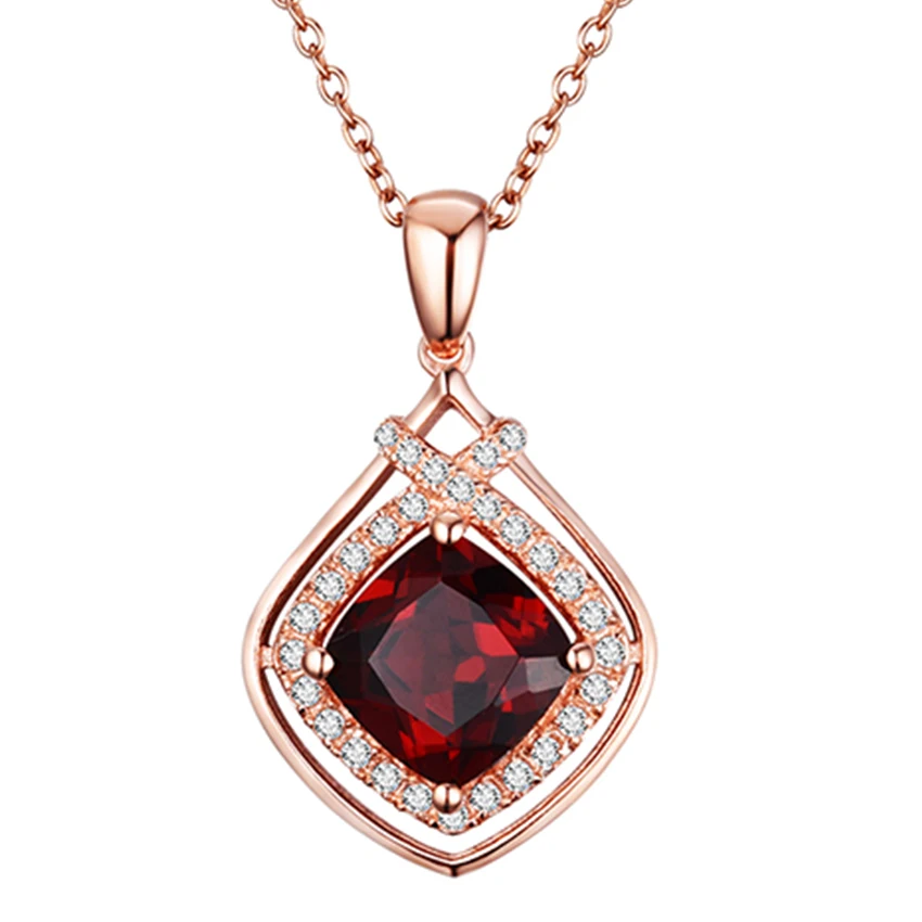 

2.7ct Silver Garnet Necklaces Solid Silver 925 Jewelry Women Bijoux Femme 18k Rose Gold Color Necklaces & Pendants