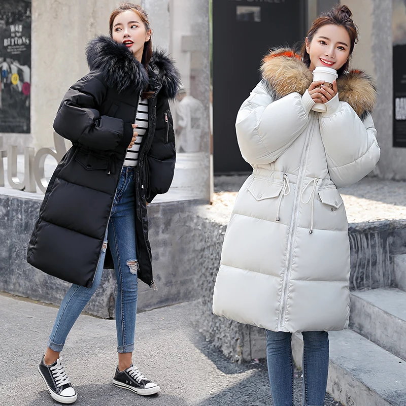 

Winter Women 2018 Parkas Thicken Warm Collect Waist Big fur collar Hooded Casual Solid Cotton padded Jackets plus size M-3XL