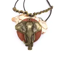 Antique Vintage Long Rope Chain Necklace Wooden Alloy Elephant Pendants Neckless Cord Men Jewelry Accessories Free Shipping