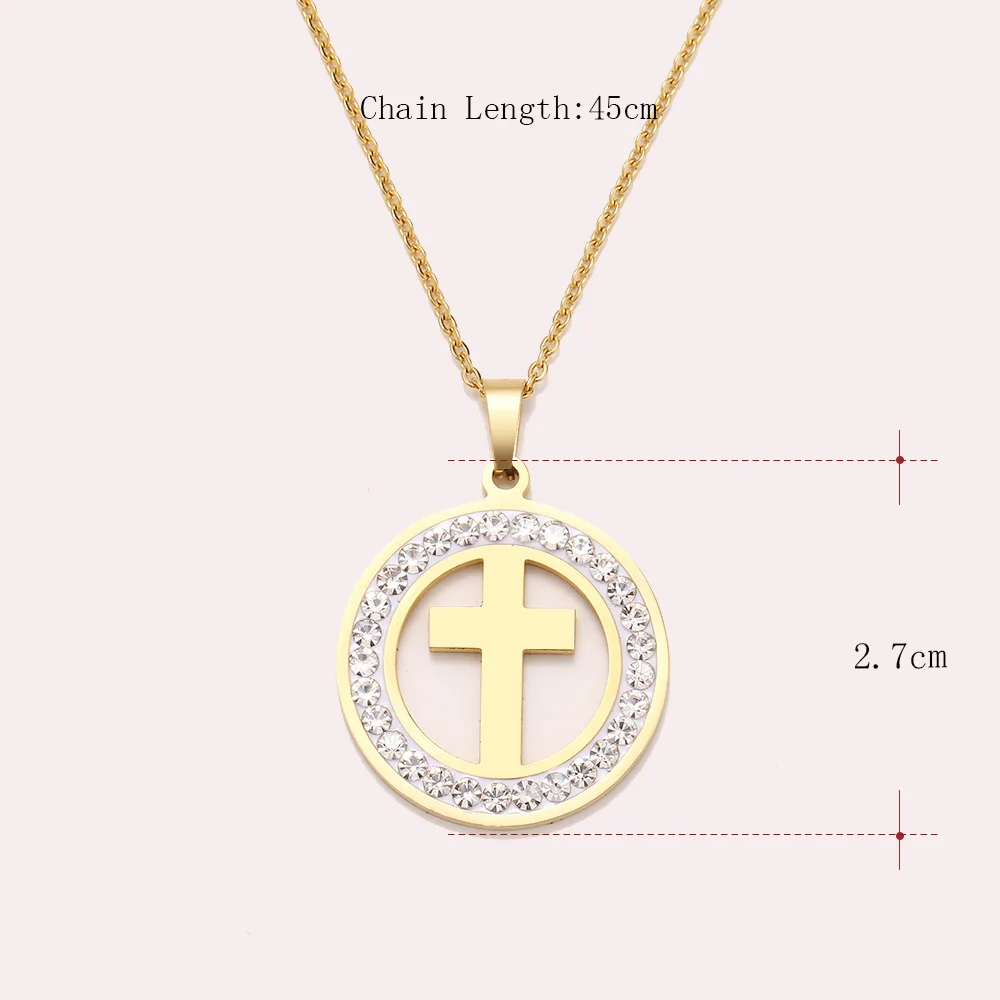 Cacana Stainless Steel Crystal Round Pendants Necklace Women Jewelry Cross Trendy Necklaces Donot Fade Valentine's Day Gift (3)