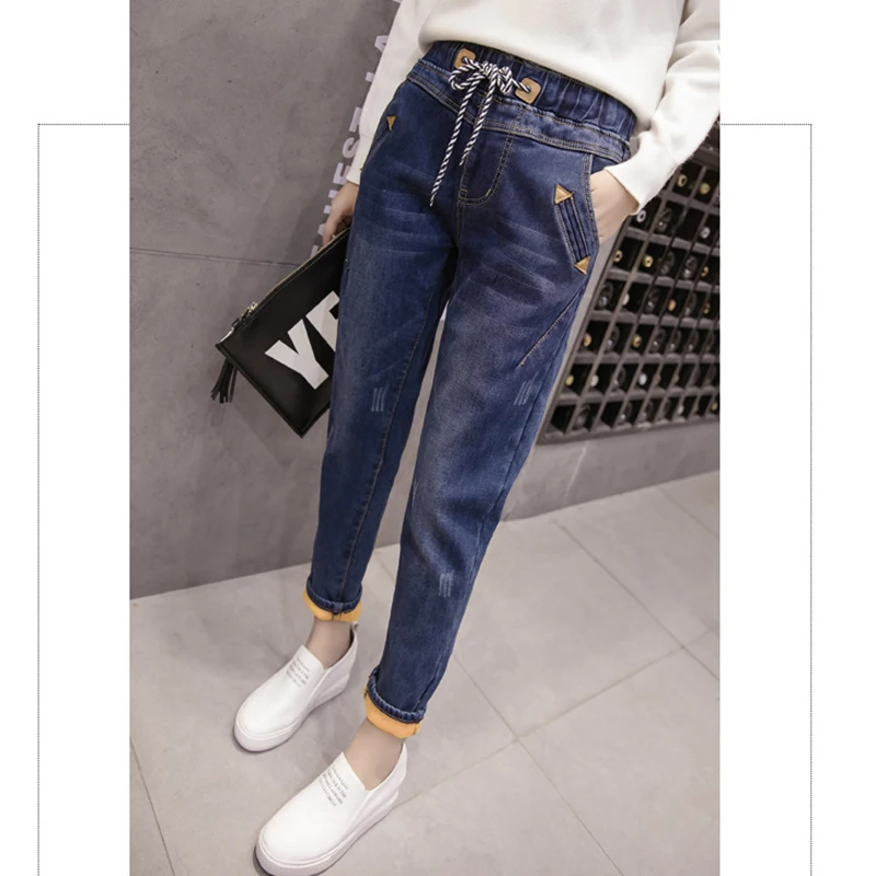 Женщины Осень и зима упругие талии джинсы женские бархатные утолщенные брюки свободные повседневные шаровары плюс размер 5XL