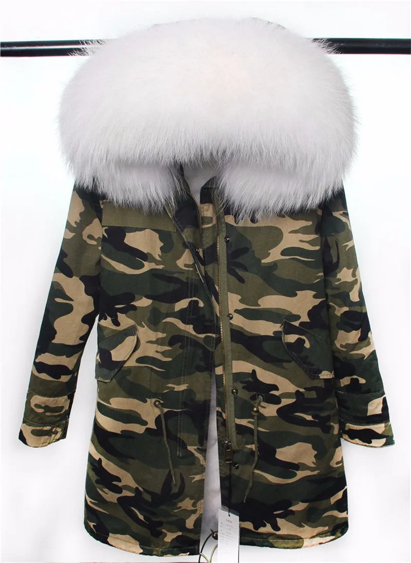 Настоящая отделка лисьим мехом Съемная Женская длинная куртка с большим натуральным мехом енота воротник с капюшоном парка зимняя верхняя одежда