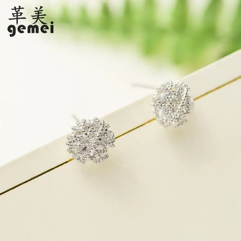 

Gemei Snowflake Gift Stud Earrings For Women 100% 925 Sterling Silver Top Grade Cubic Zirconia Crystal Brincos Jewelry