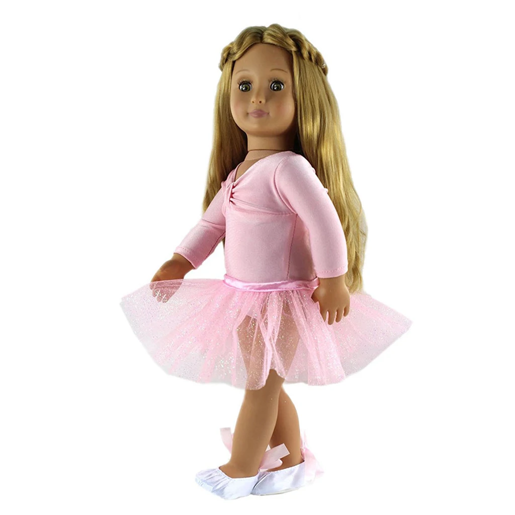 Skinny Ballet Dance Suit Skirt Dress Shoes for   18 inch Dolls Accessories Gilrs Toy Pink