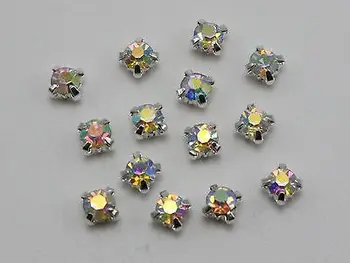 

250 Silver with Clear AB Crystal Glass Rose Montees 4mm Sew on Rhinestones Beads