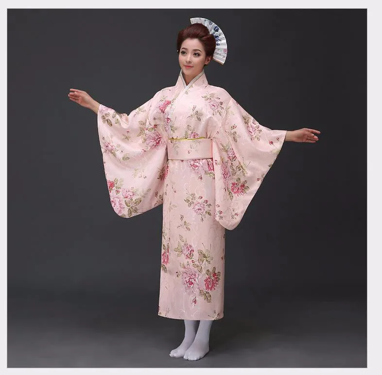 New Arrival Japanese Women Original Yukata Dress Traditional Kimono With Obi Performance Dance Costumes One Size