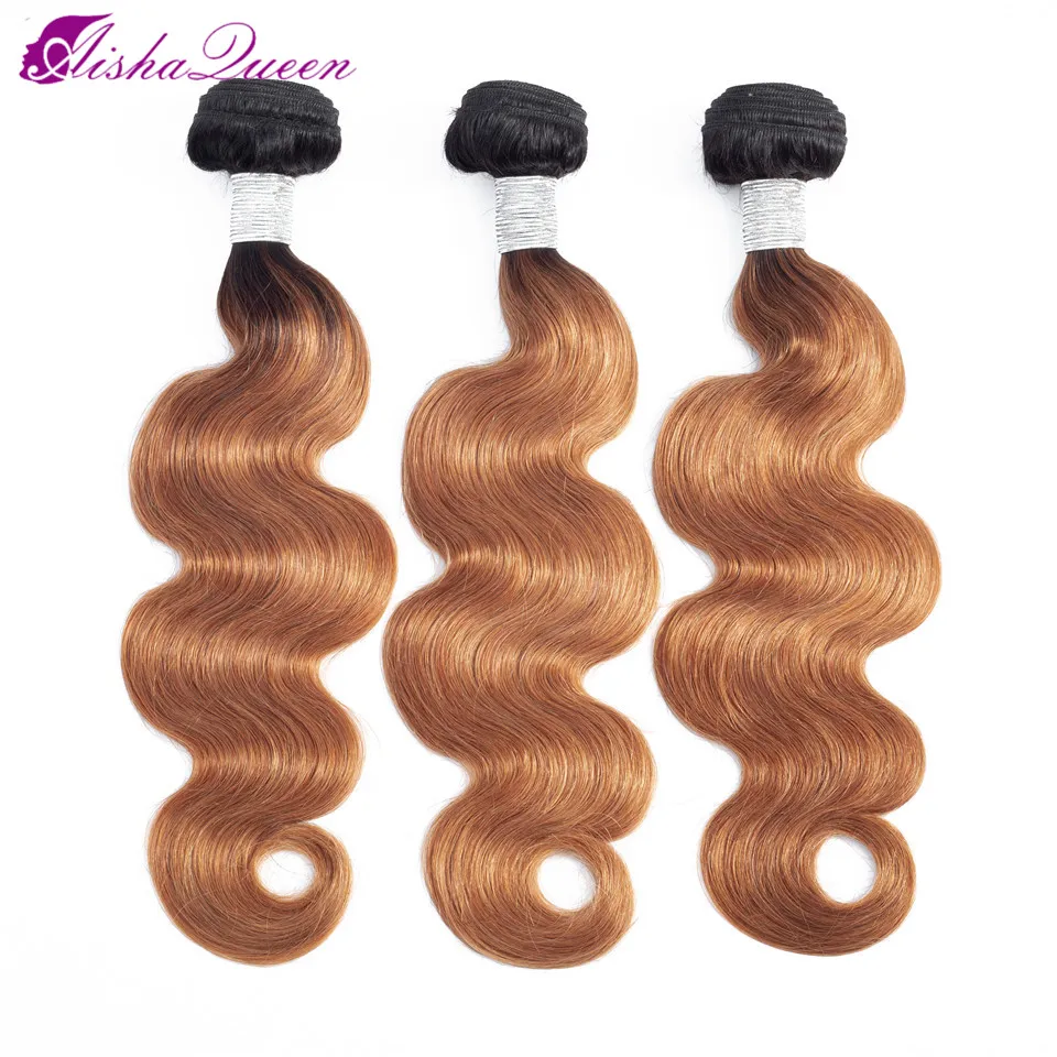 Aisha Queen Pre-colored 1B/30 Bundles Peruvian Body Wave Hair Ombre Human Hair Bundles 1b/30 Ombre Remy Hair