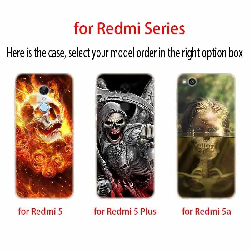 Прозрачный силиконовый чехол Grim Reaper с черепом и скелетом для Xiaomi Redmi 9A 8A 7A 6A 9AT Note 9 8
