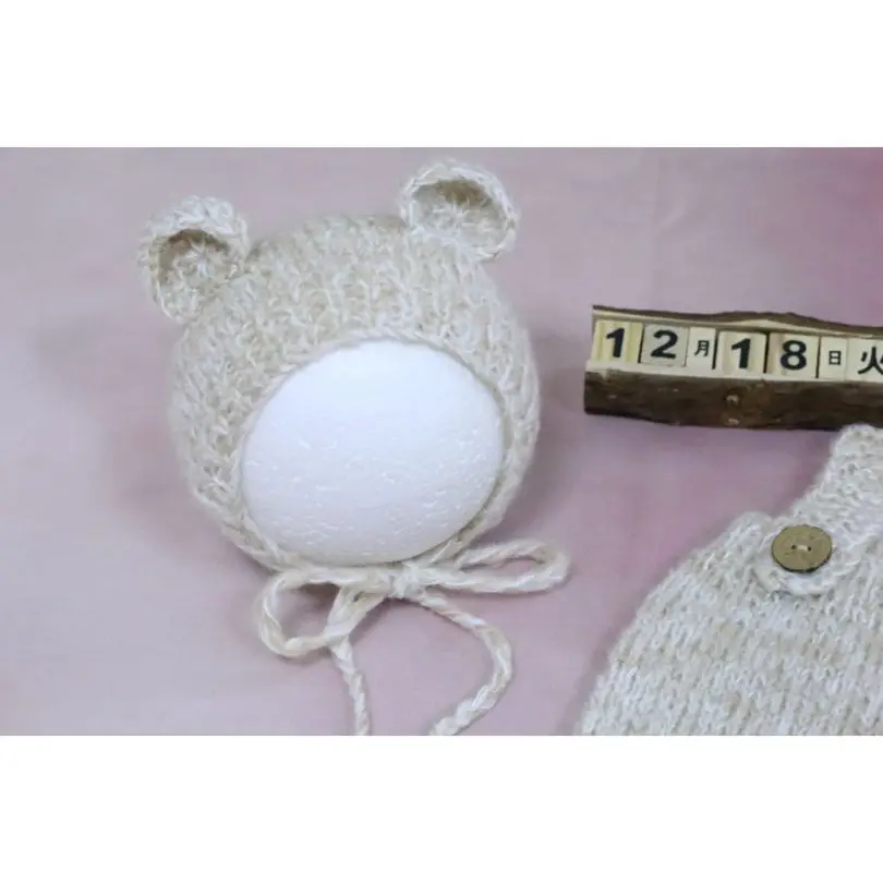 Мохер для вязания крючком шапочка-медвежонок наборы для новорождённых с капюшоном Ромпер брюки реквизит для фотосъемки Детский комбинезон детский вязаный комбинезон